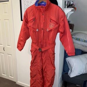 Retro Vintage Ski suit 12 10 LUHTA 80s 90s Orange wolf festival warm